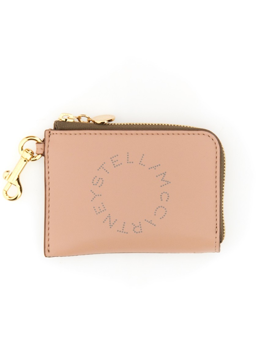 Stella Mccartney Compact Wallet With Perforated Logo And Zip Closure In Pink