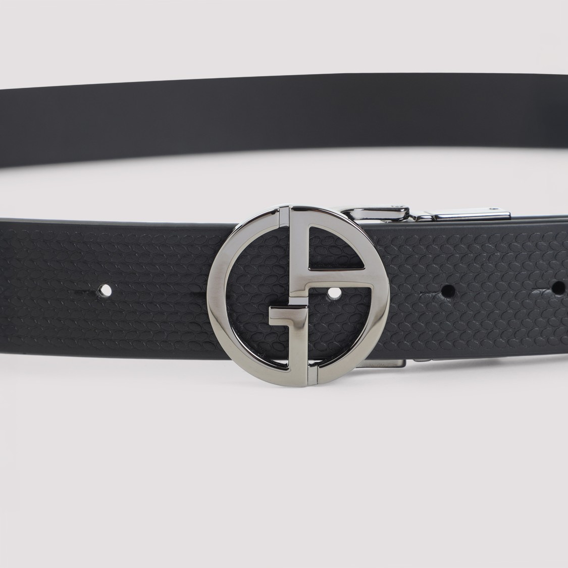 Giorgio Armani Embossed And Smooth Leather Belt In Black