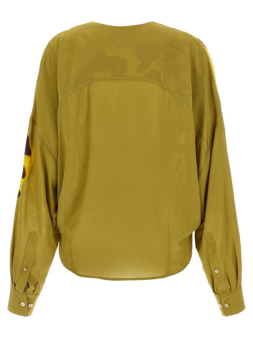 Dries Van Noten Camiel Leopard Orchid Print Faux Wrap Top