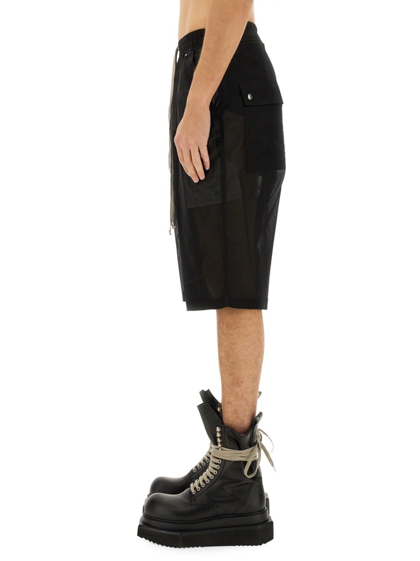 Rick Owens Drawstring Knee Length Shorts With Button Detailing In Black