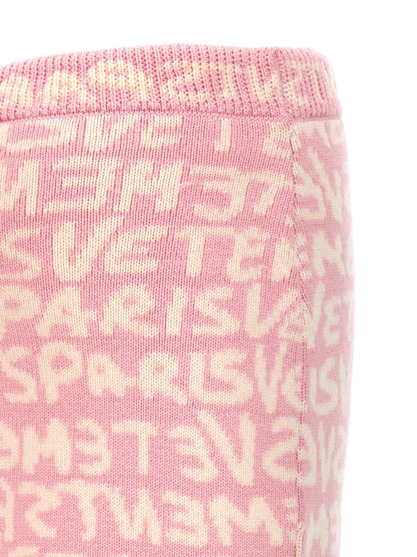 Vetements 'printed Monogram' Elastic Waistband Skirt With Frayed Hem In Pink