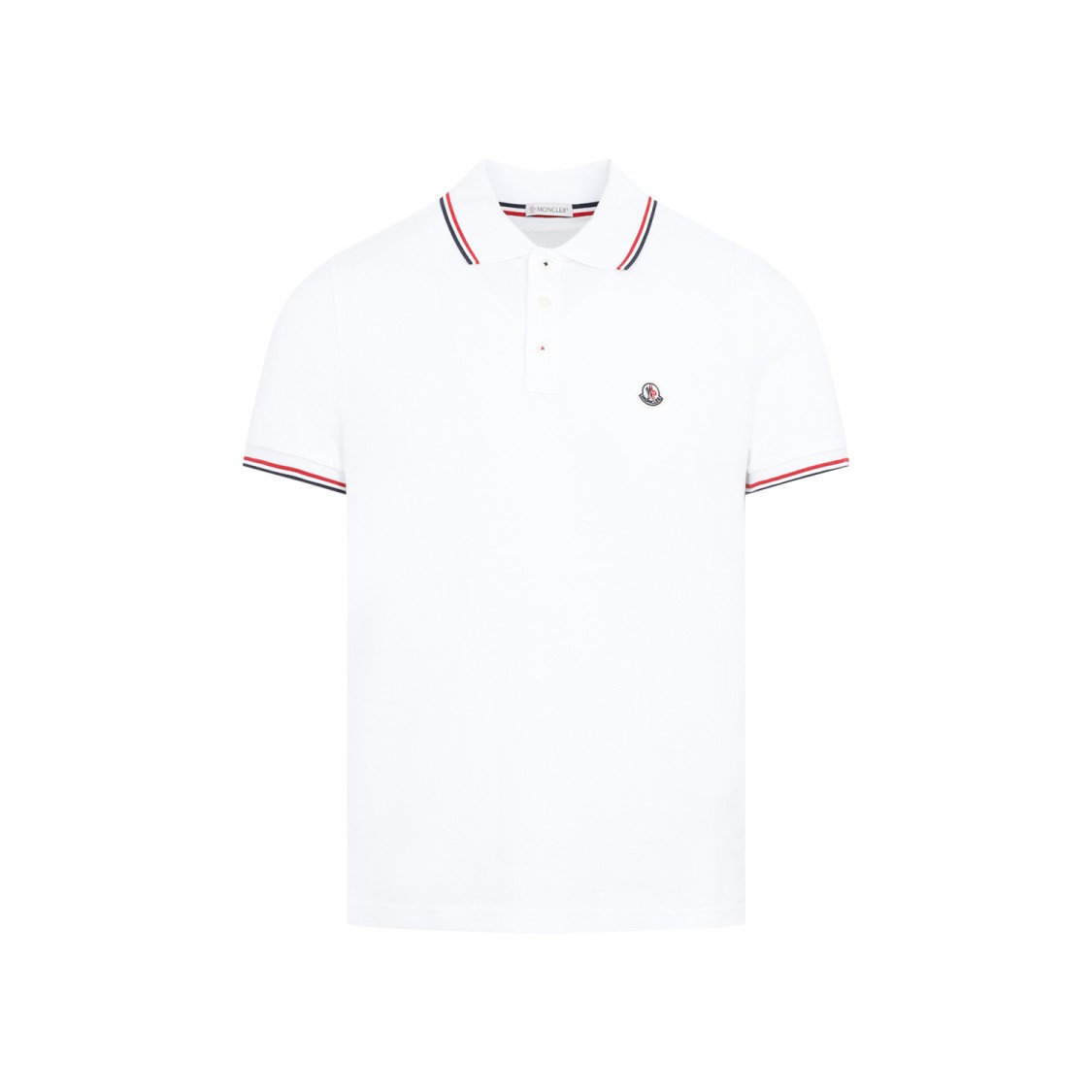 Moncler Classic White Cotton Polo With Signature Tri-color Trim In White