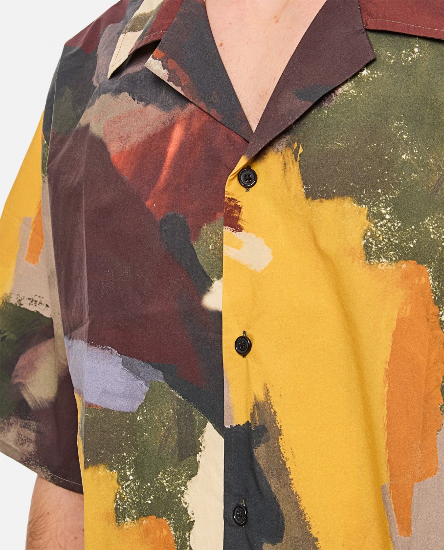 Jw Anderson J. W. Anderson Wide V-neck Short Sleeve Shirt With Abstract Print In Multi