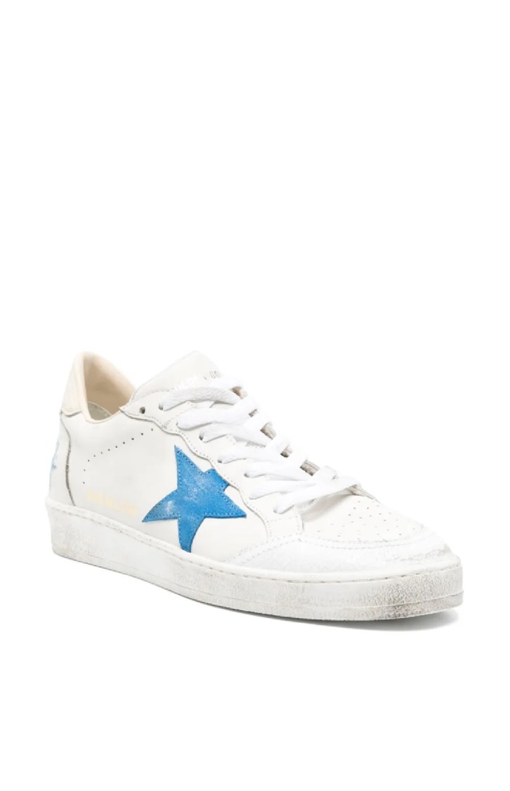 Golden Goose Deluxe Brand Low-top White Leather Sneakers With Blue Star Accent