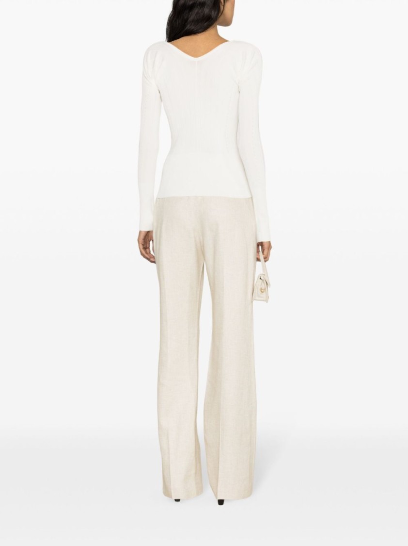 Shop Jacquemus Matte White Ribbed Viscose T-shirt