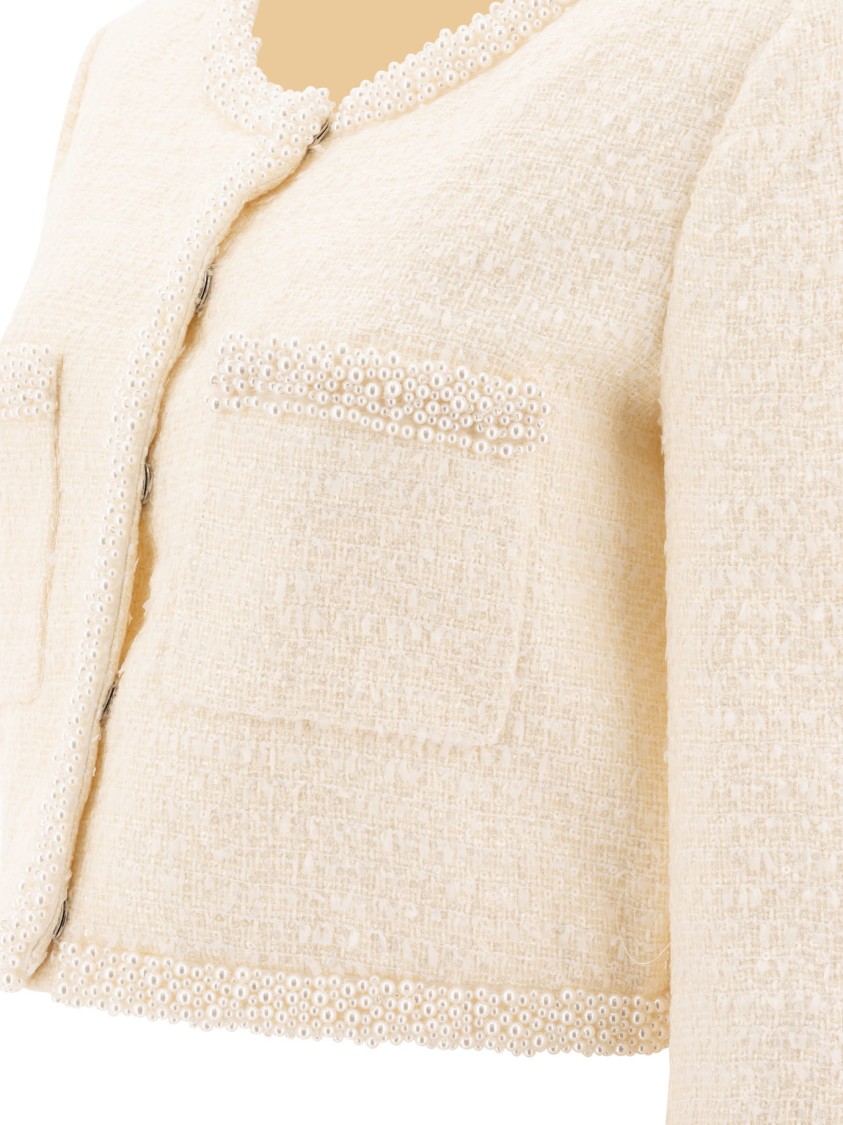 Self-portrait Cropped Knitwear With Textured Fabric In Neutral