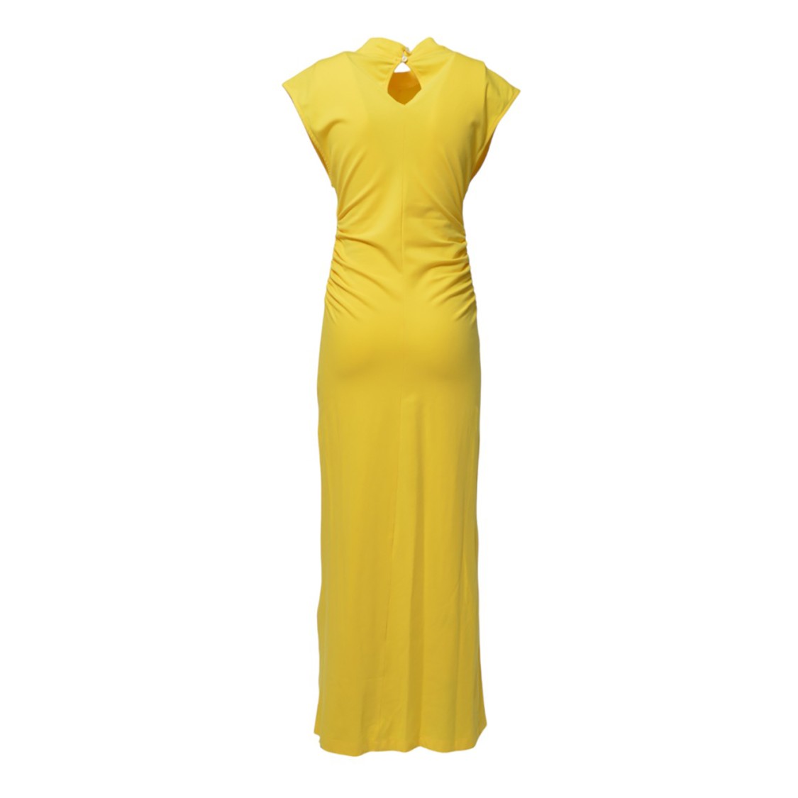 Shop Msgm Long Yellow Cotton Dress With Pleated Details