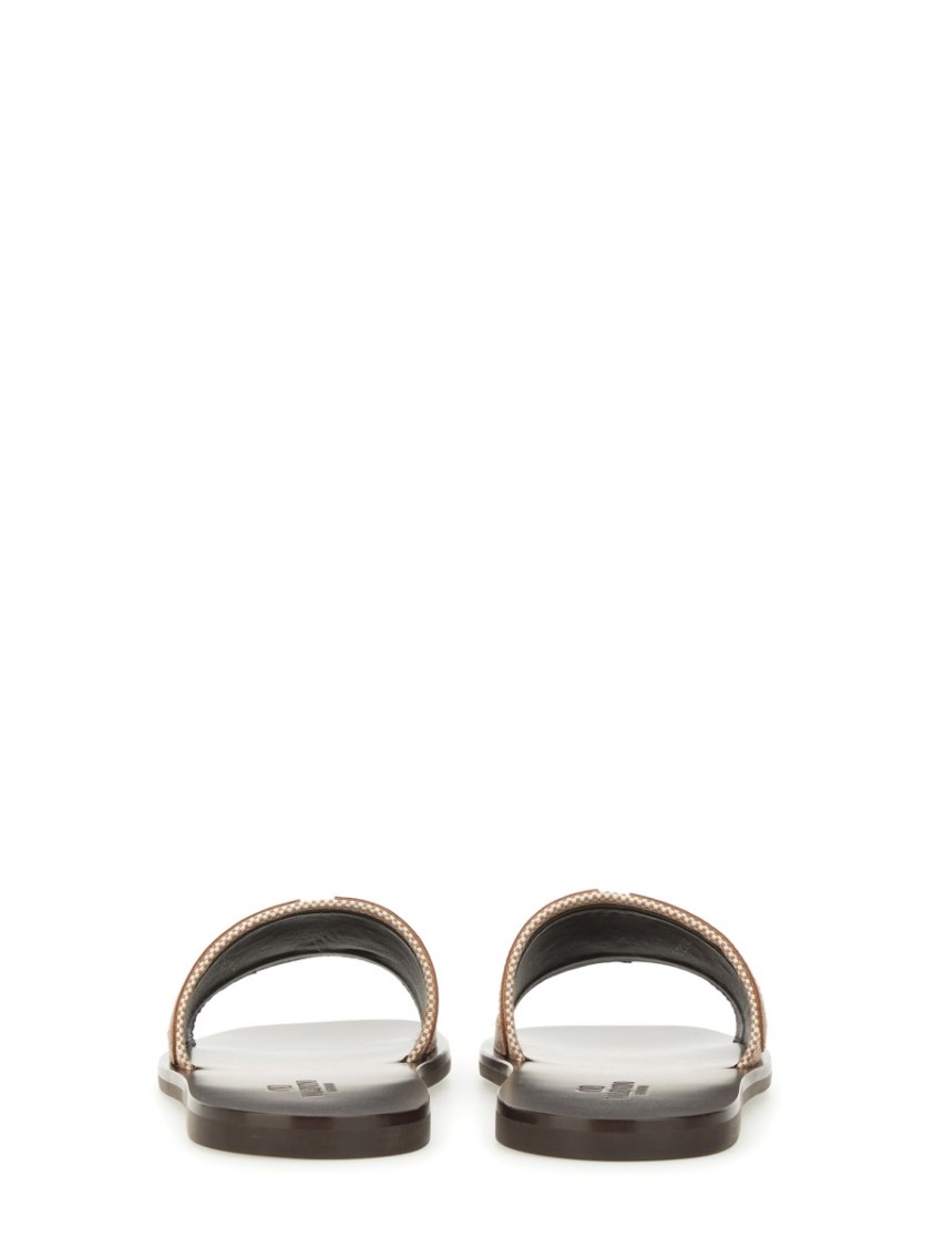 Valentino Garavani Viva Superstar Slide Sandal In Canvas Fabric And Nappa Leather