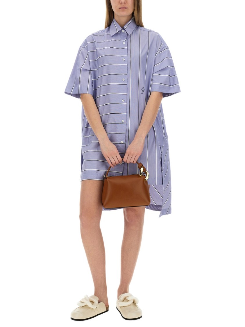 Jw Anderson J. W. Anderson Patchwork Cotton Shirt Dress With Asymmetric Hem In Blue