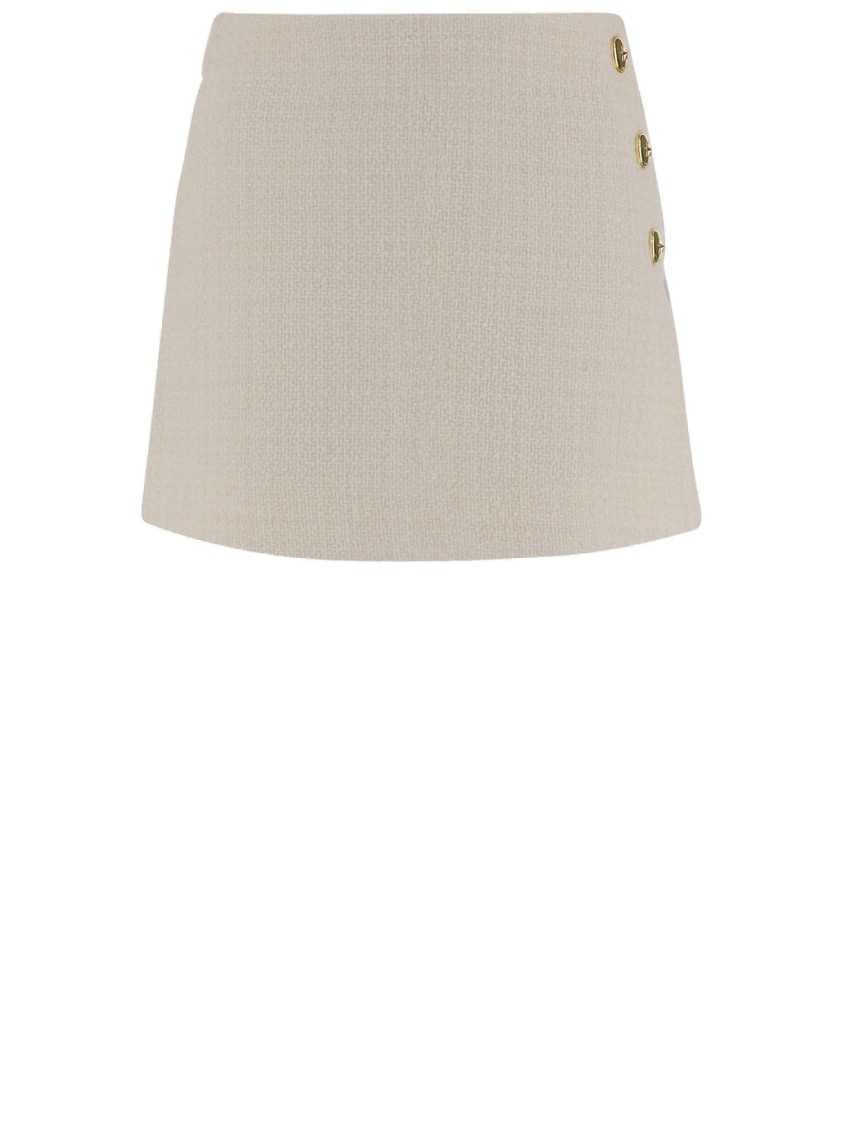 Pinko Wrap-style High-waisted Tweed Miniskirt With Gold-tone Buttons In Gold