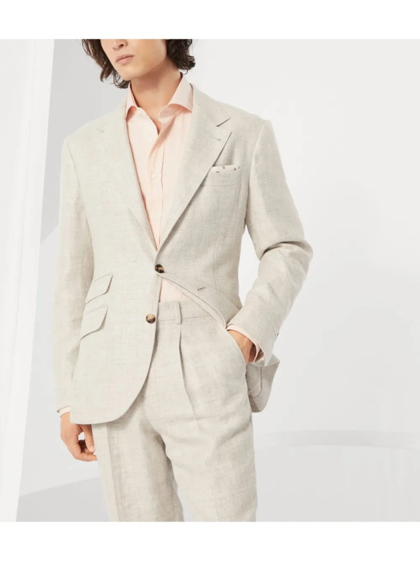 Shop Brunello Cucinelli Deconstructed Jacket With Classic Notch Lapel In Neutrals