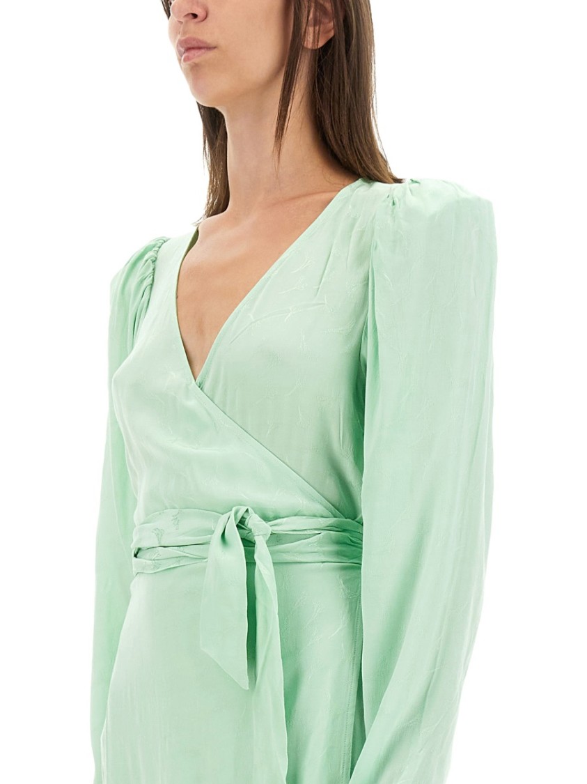 Rotate Birger Christensen Rotate Wrap Midi Dress With Deep V-neckline In Green