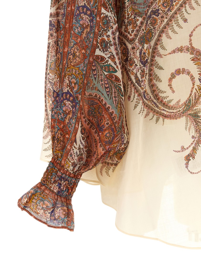 Zimmermann 'rhiannon' Multicolor Blouse With Tie Closure On The Front And Paisley Print In Brown