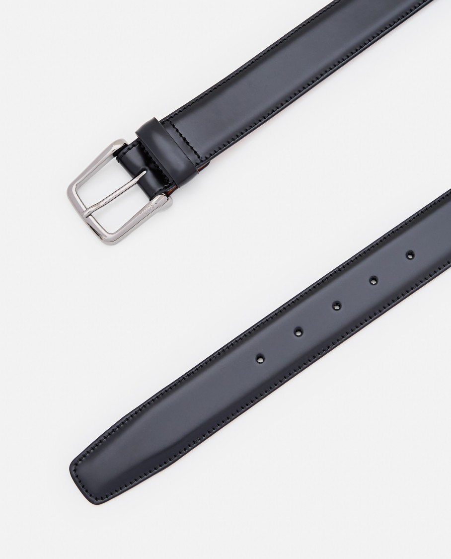 Tod's Polished Leather Belt With Nickel-plated Metal Buckle In Black