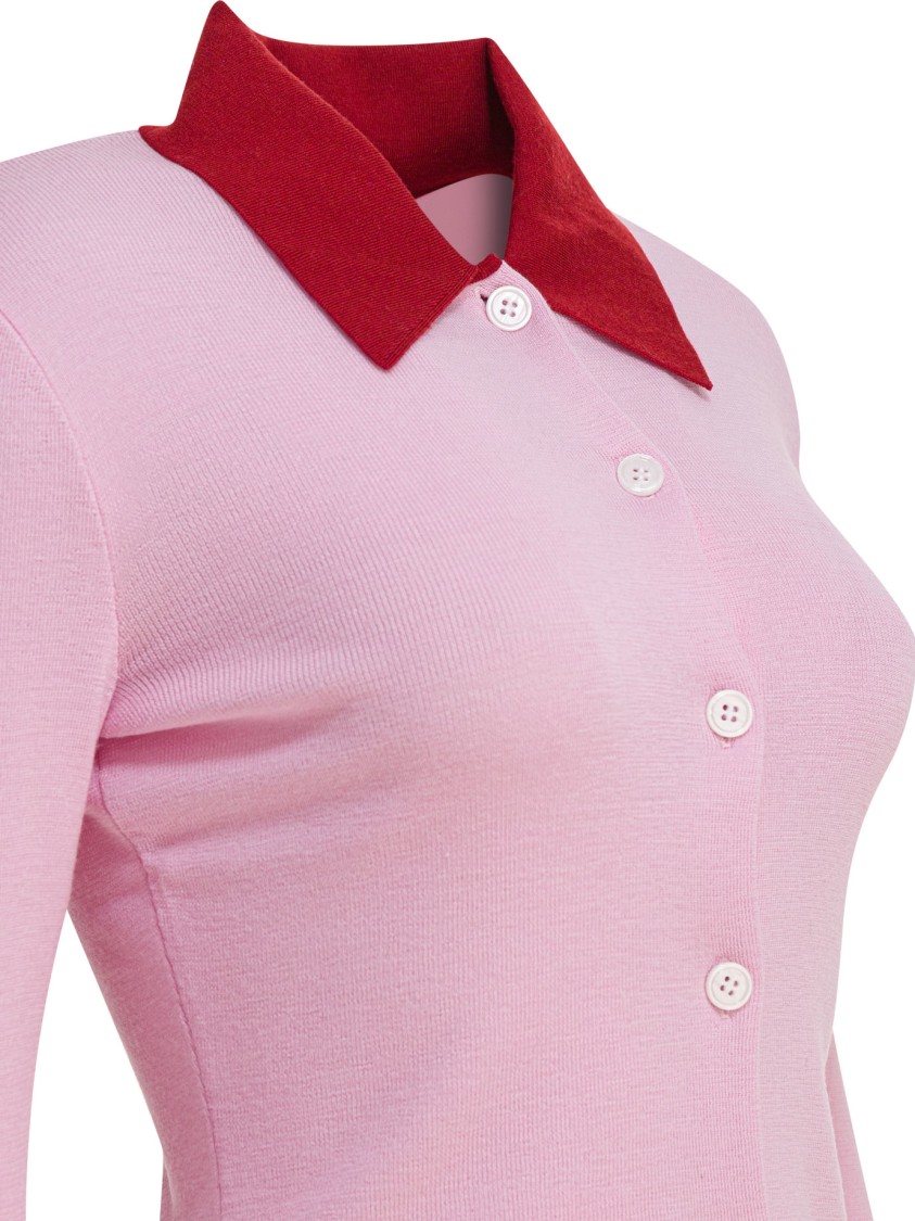 Self-portrait Merino Wool Cardigan With Contrast Collar In Pink