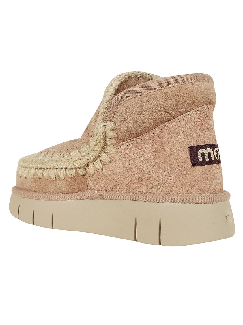 MOU MOU BROWN TEXTURED SHEEP SKIN ANKLE BOOTS