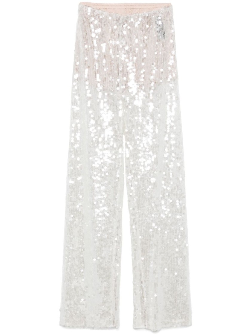 Federica Tosi Wide-leg Trousers With Shimmering Sequin Detailing In White