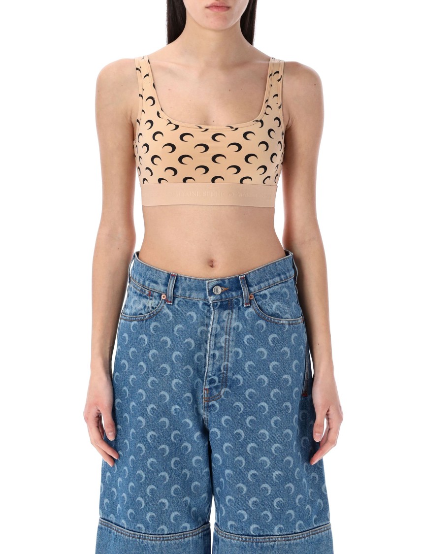Marine Serre All Over Moon Bra In Blue