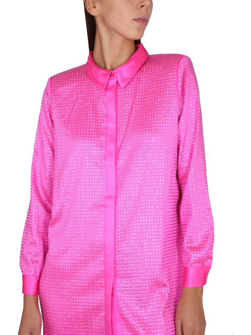 Self-portrait Hot Fix Rhinestone Embellished Satin Shirt In Pink
