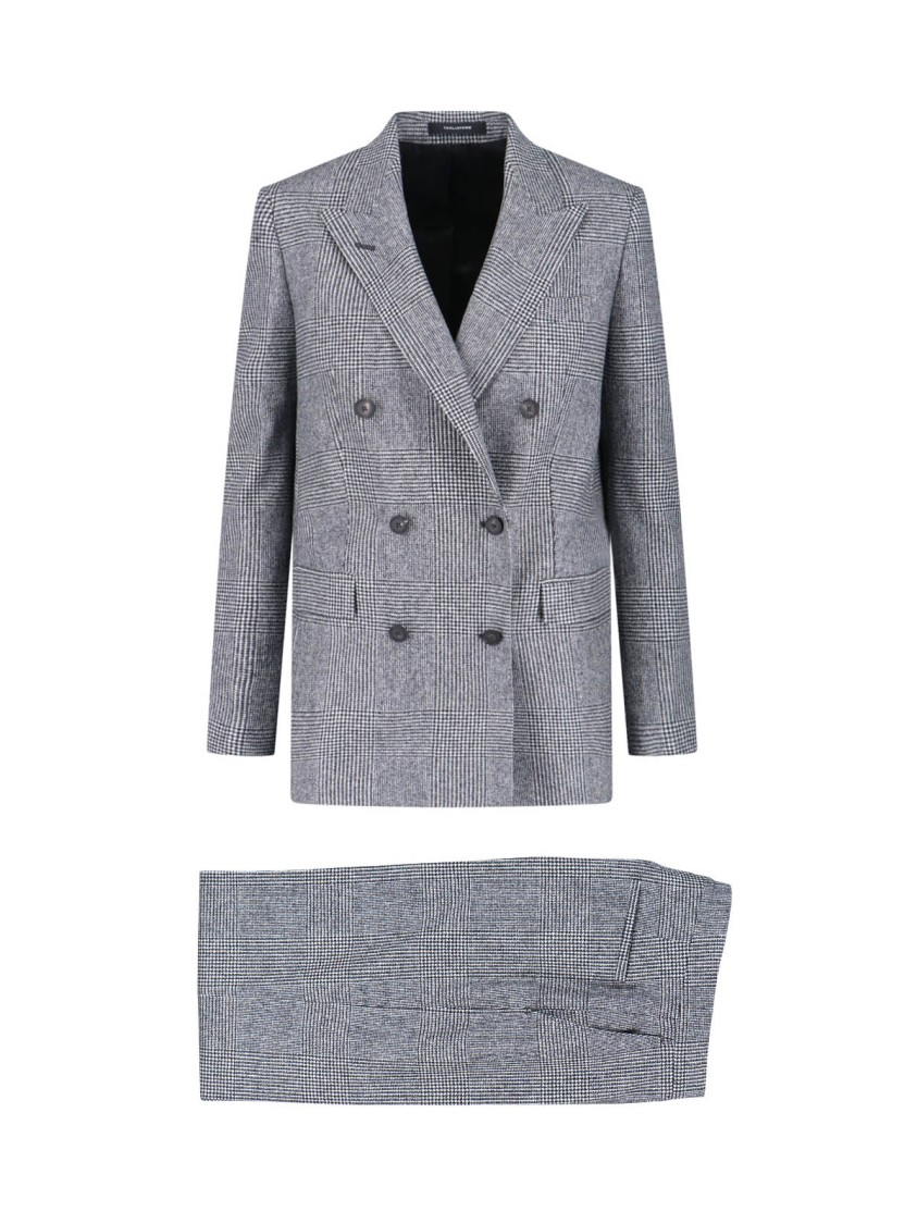 Tagliatore Houndstooth Tailored Double-breasted Blazer And Wide-leg Trousers In Gray