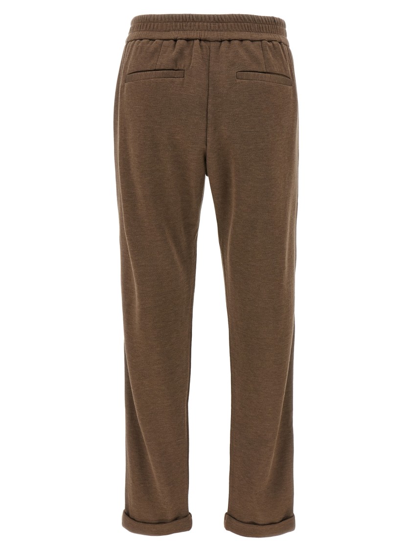 Brunello Cucinelli Cotton-silk Blend Joggers With Side Monile Detail In Brown