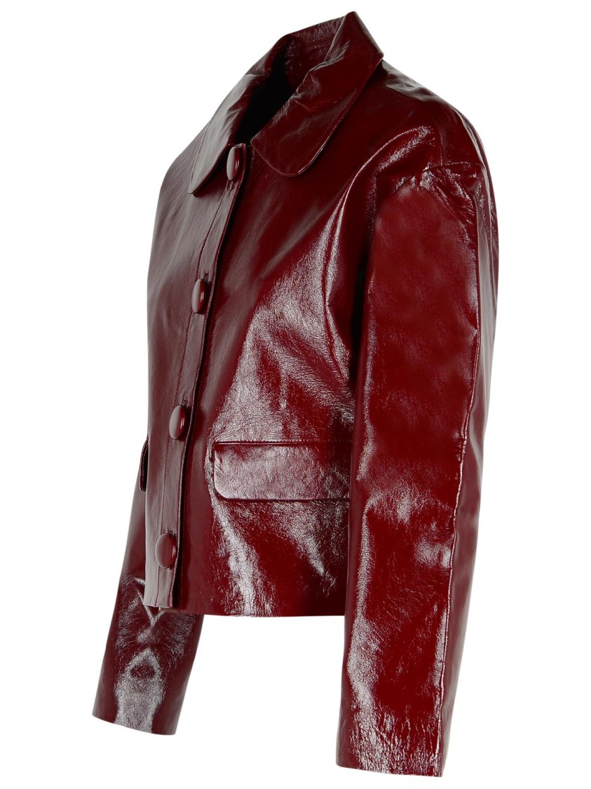 Self-portrait Womens Peter Pan Collar Boxy-fit Faux-leather Jacket Burgundy