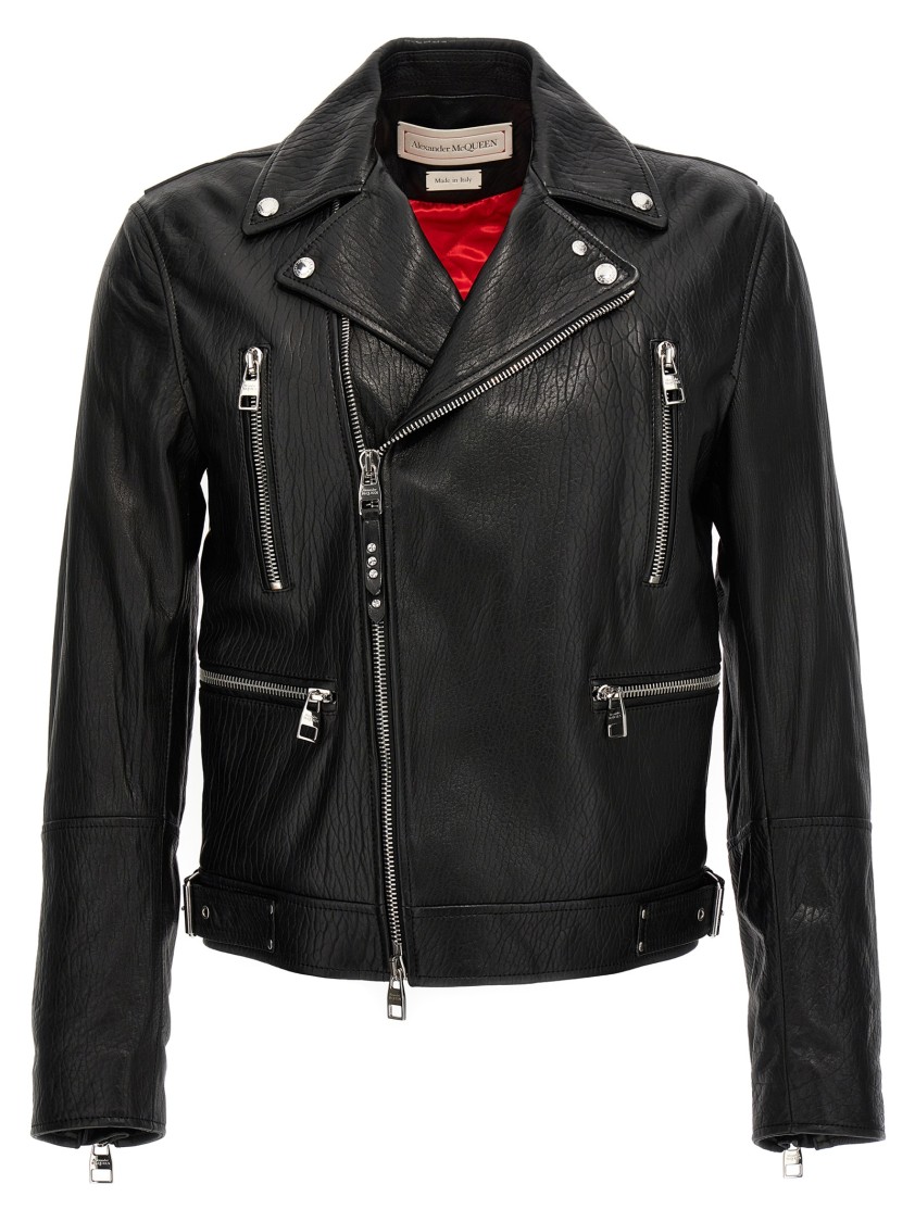 Alexander Mcqueen Grained Lamb Leather Biker Jacket In Black