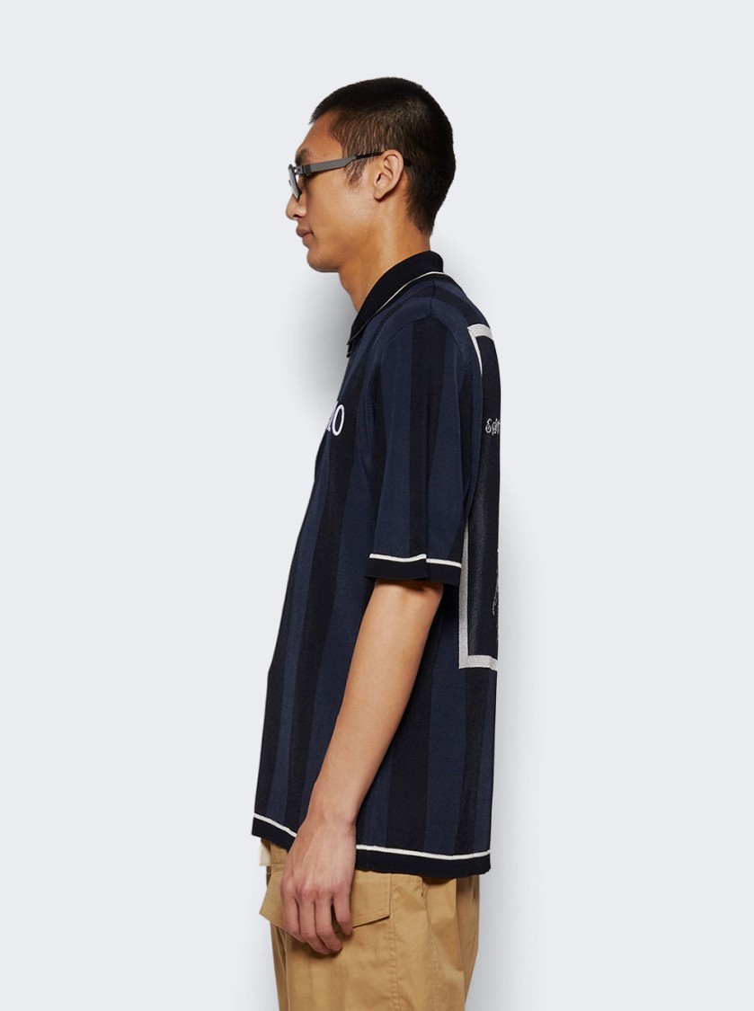 Jacquemus 'le Polo Liga' Blue Shirt With Maxi Rear Print And All-over Striped Motif In Gold