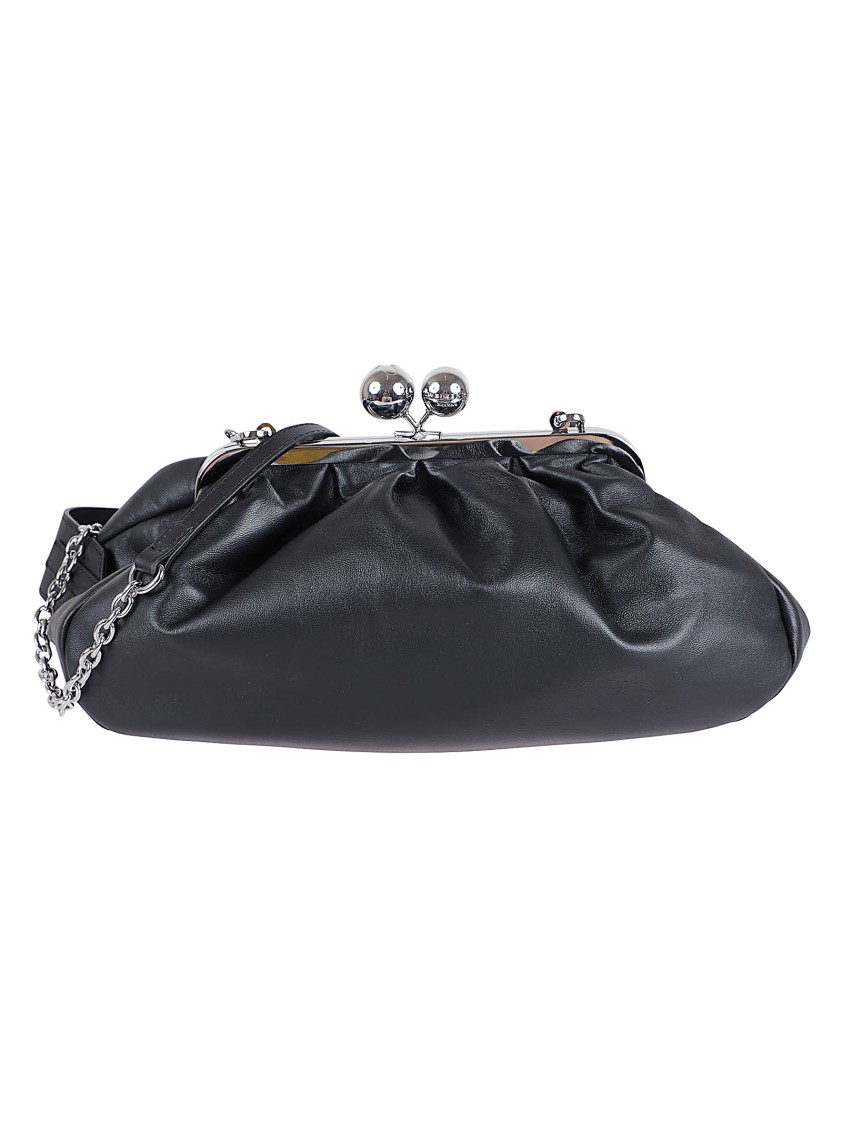 Max Mara Gathered Leather Clutch With Distinctive Clasp In Black