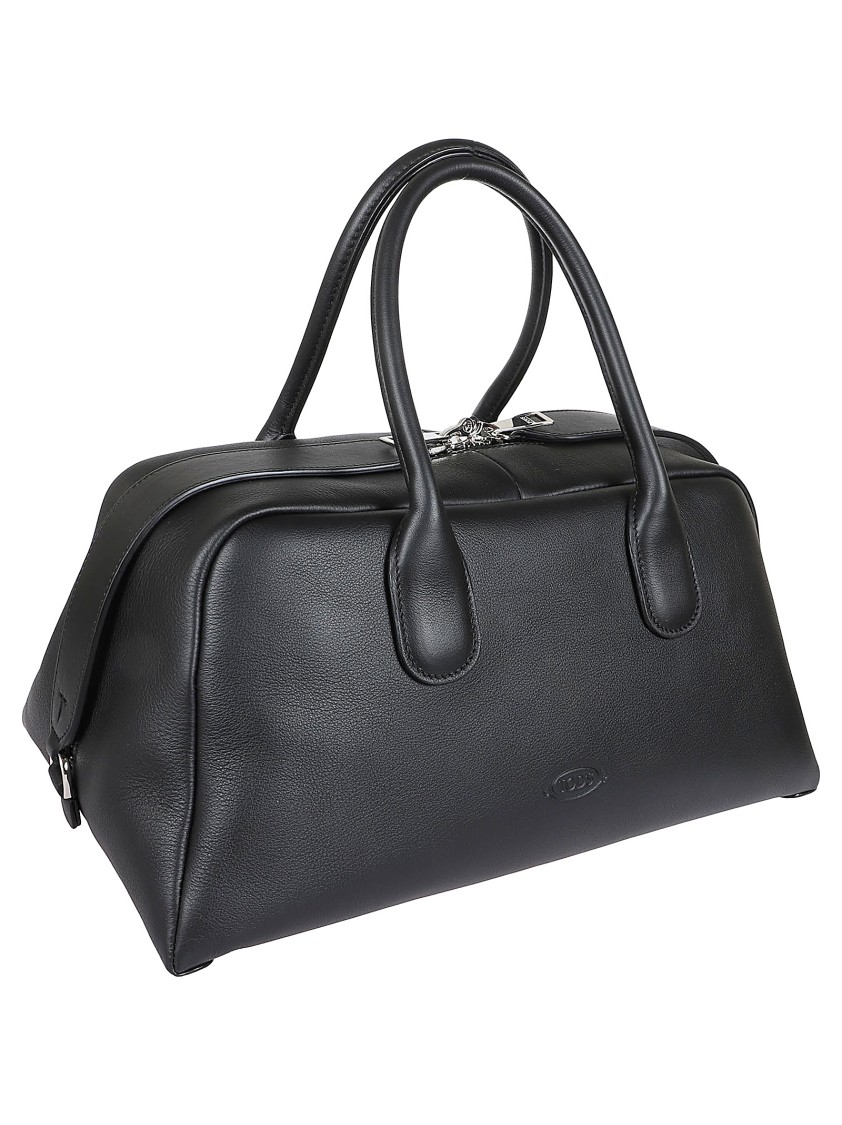 Tod's Structured Black Leather Shoulder Bag With Polished Finish In Black