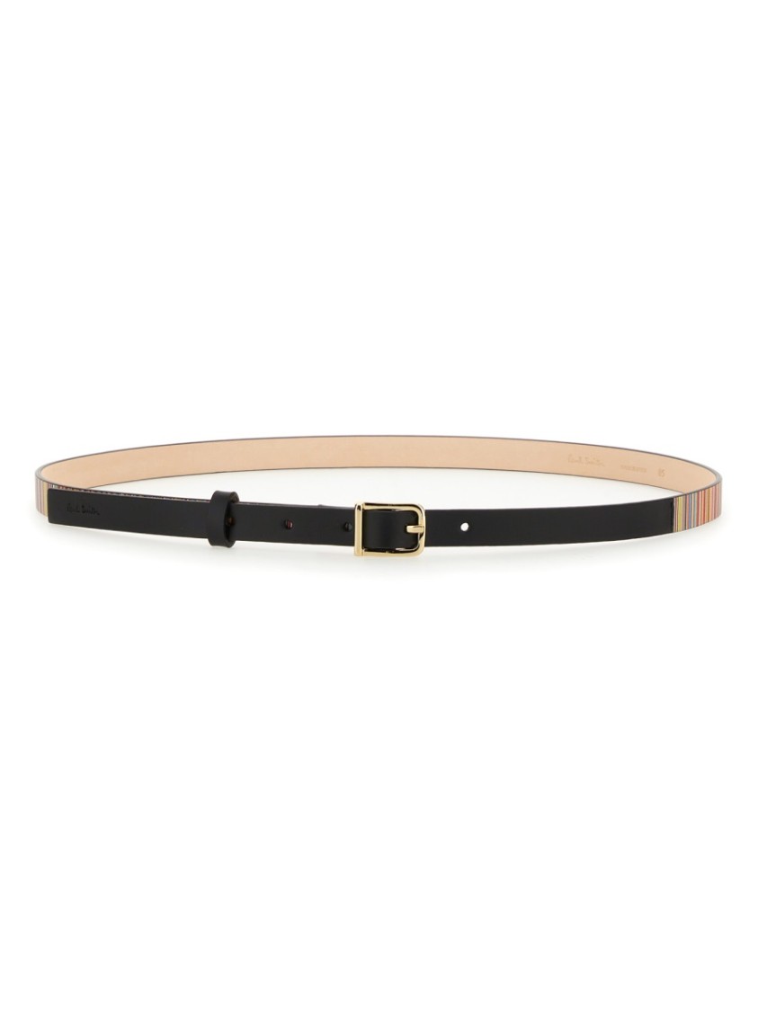 Paul Smith Striped Black Cow Leather Belt