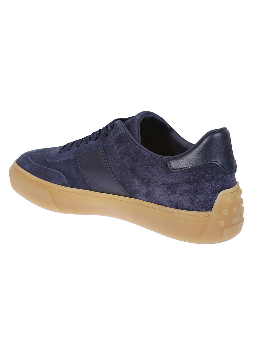 Tod's Blue Leather Low-top Sneakers With Contrasting Rubber Sole In Black