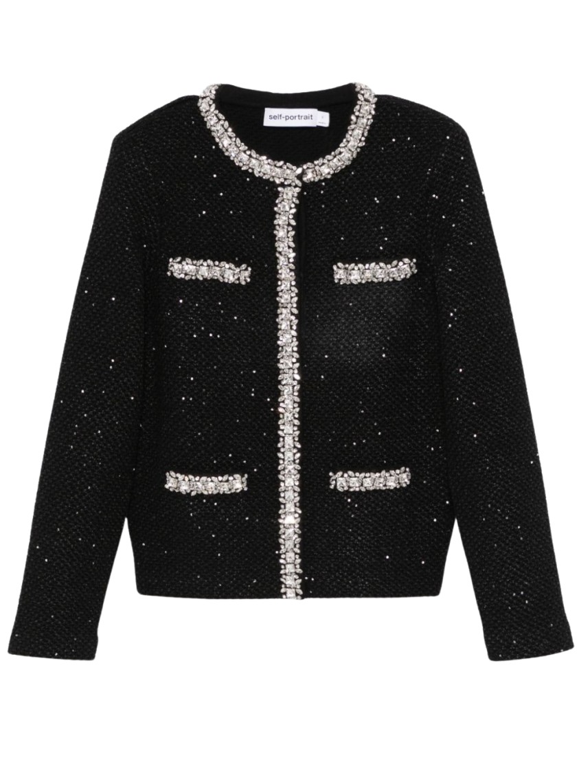 SELF-PORTRAIT SELF-PORTRAIT BLACK COTTON WOOL BLEND SEQUIN JACKET
