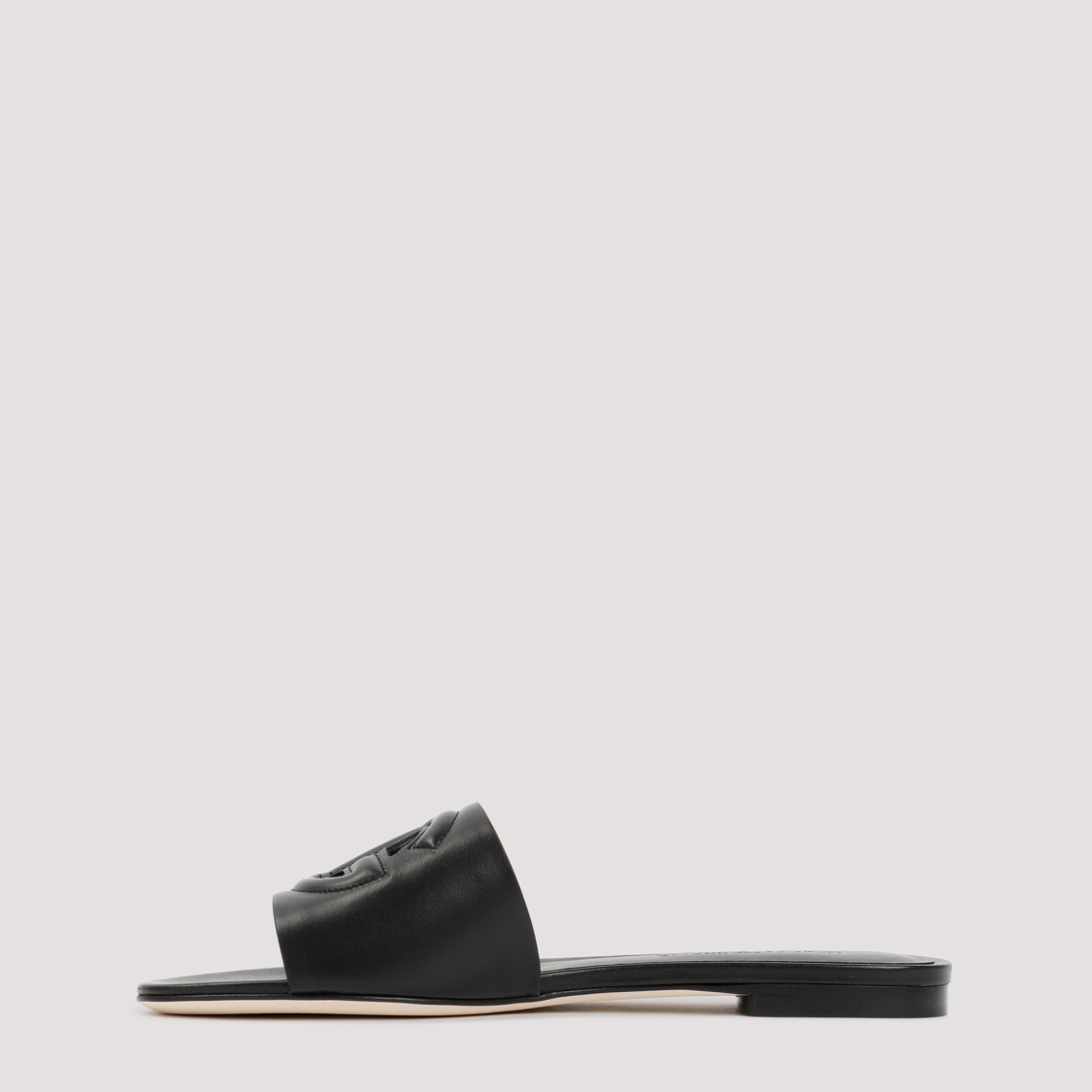 Shop Dolce & Gabbana Black Leather Flat Slides Sandals