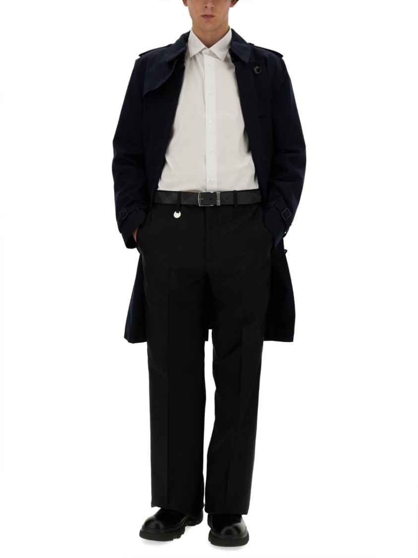 Burberry Suit Pants In Navy Blue Wool. Straight-leg Cut. Zippered Closure And Belt Clip. In Black