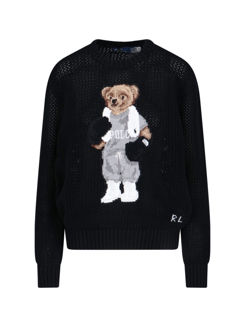 Polo Ralph Lauren 'polo Bear' Openwork Sweater In Black