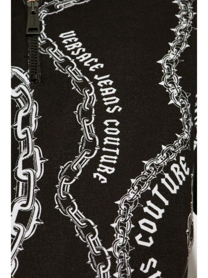 Shop Versace Jeans Couture Black Polo Shirt With Chain Pattern