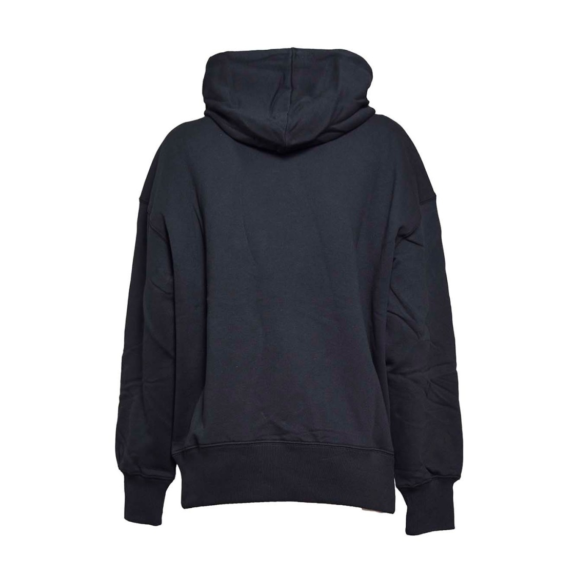 Msgm Woman Black Oversize Hoodie With White Logo In Black