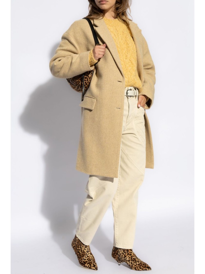 Isabel Marant Textured Cable Knit Sweater With Relaxed Fit And Raglan Sleeves In Yellow