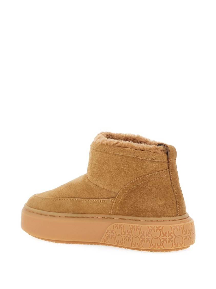 Pinko Beige Suede Platform Boots In Brown