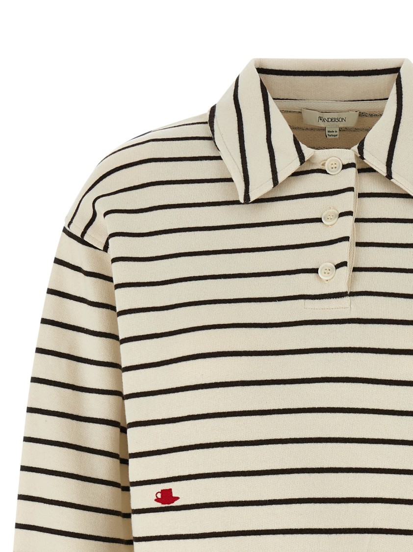 Jw Anderson J. W. Anderson Striped Cotton Polo Sweatshirt In Neutral