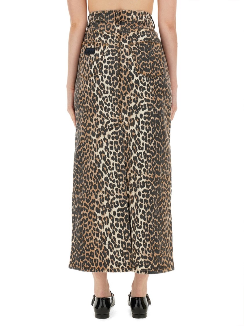 Ganni Leopard Printed Elasticated Maxi Skirt In Brown