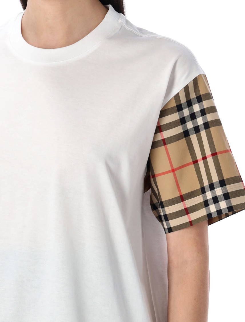 Burberry White T-shirt With Vintage Check Motif On The Sleeves In Cotton Woman In White