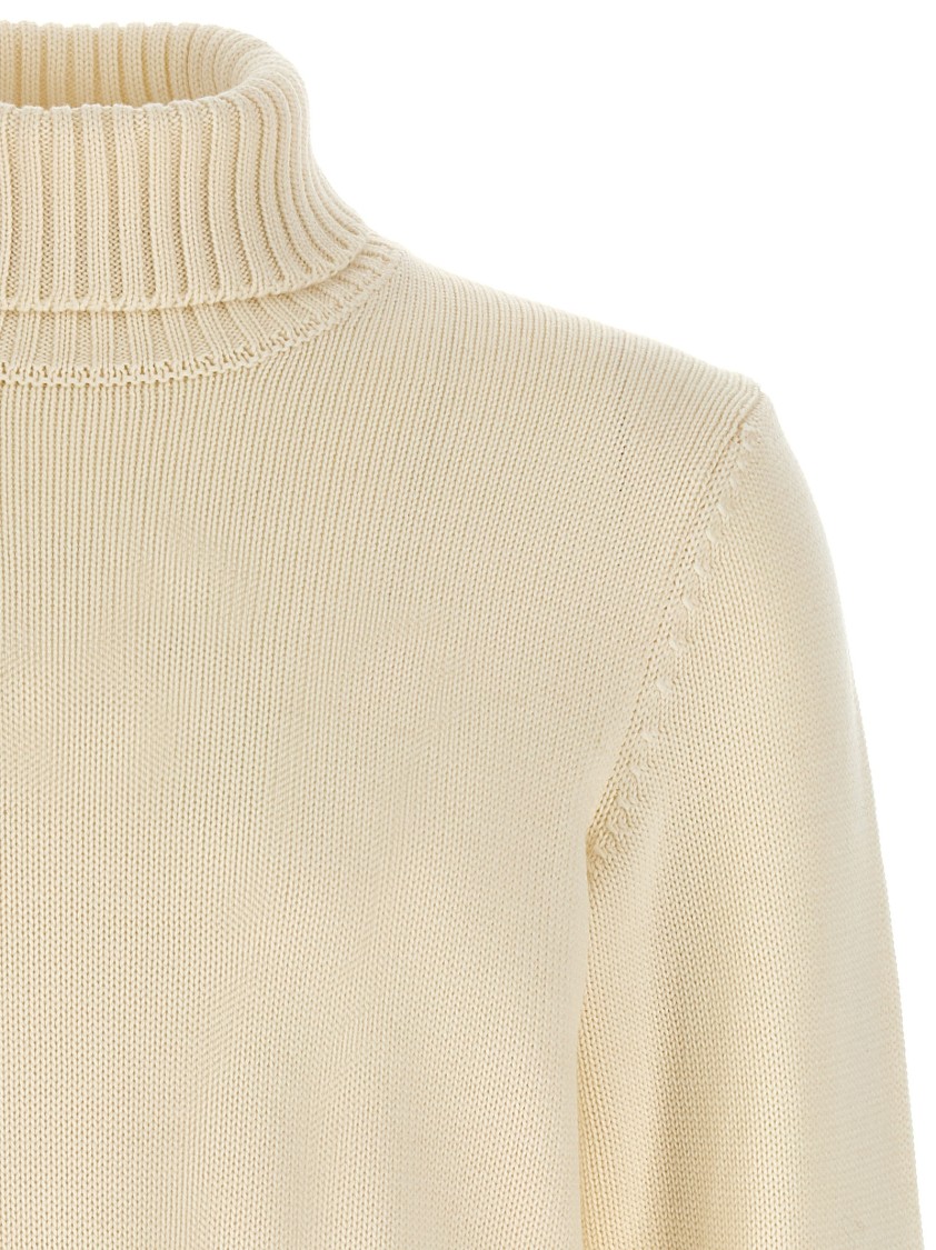 Zanone Wool Sweater With Turned-up Turtleneck And Ribbed Detailing In White