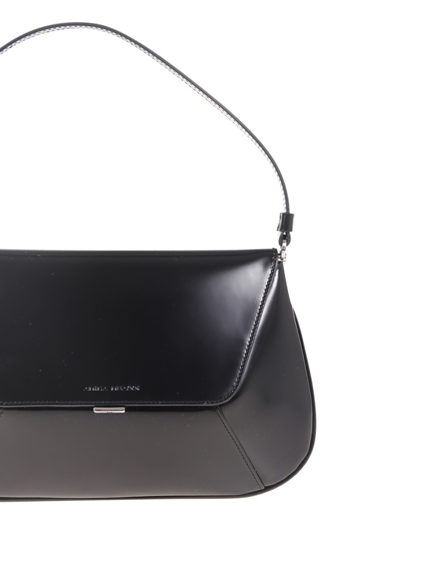 Amina Muaddi Leather Handbag With Curved Base And Reptile Motif Embossing In Black
