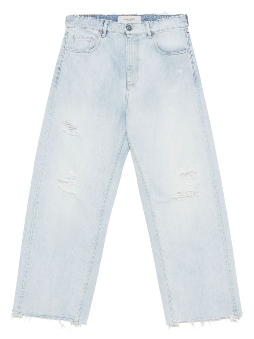 Golden Goose Light Blue Distressed Jeans With Frayed Hem And Classic Five-pocket Design