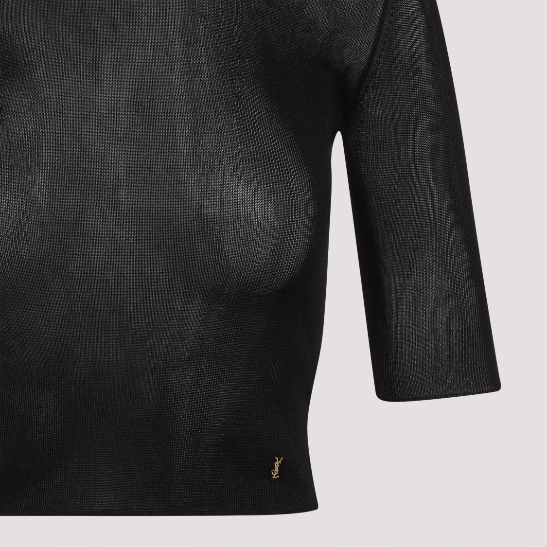Saint Laurent Cassandre Cropped Knit Top In Black