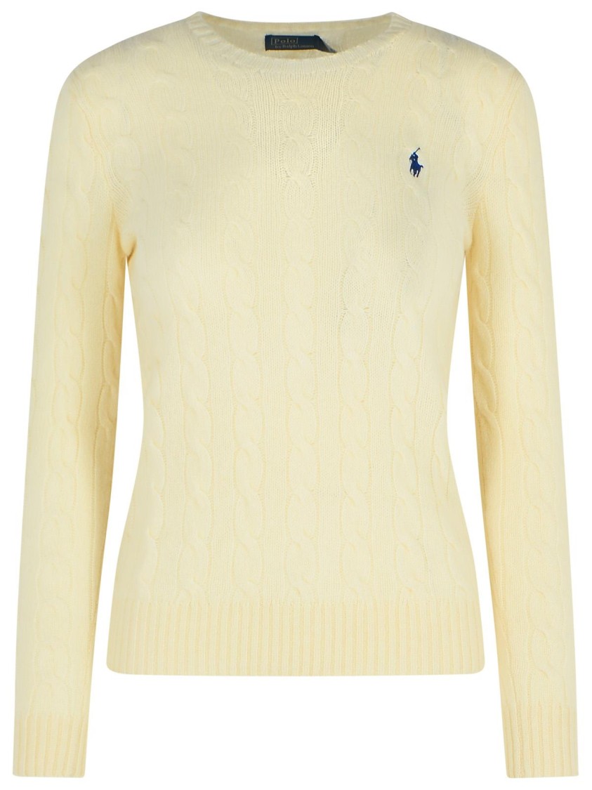 Polo Ralph Lauren Classic Cable Knit Sweater With Round Neckline And Ribbed Details In Yellow