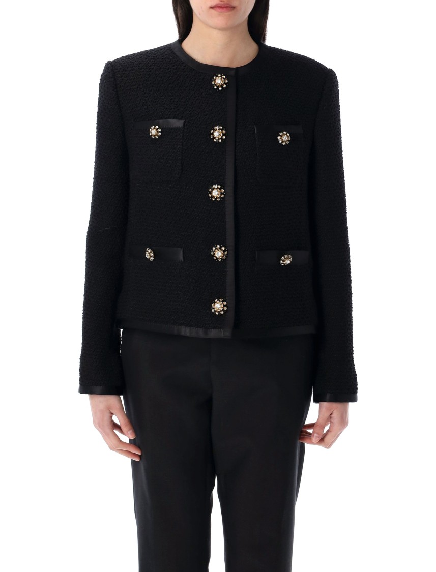 Dolce & Gabbana Jeweled Button Boucle Jacket In Black