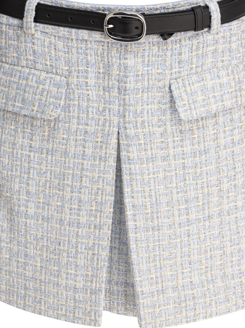 Self-portrait Textured Mini Skirt With Pleat Detail In White